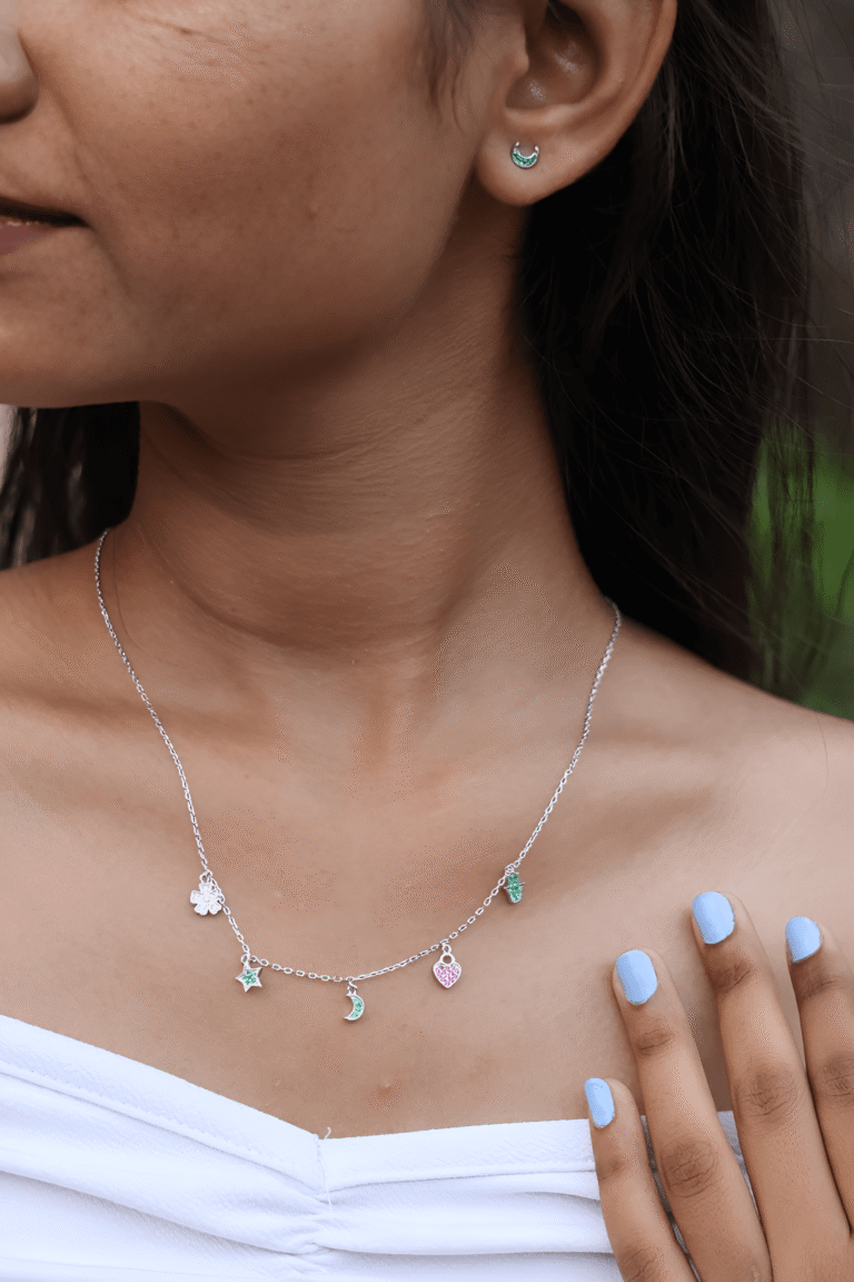 925 Sterling Silver Multi Charm Necklace